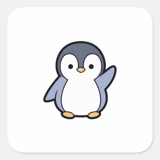 Cheery Penguin – Cute Kawaii Illustration Vierkante Sticker (Voorkant)