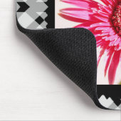 Cheery Pink Gerbera Daisy op Black/White Gingham Muismat (Hoek)