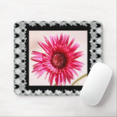 Cheery Pink Gerbera Daisy op Black/White Gingham Muismat (Met muis)