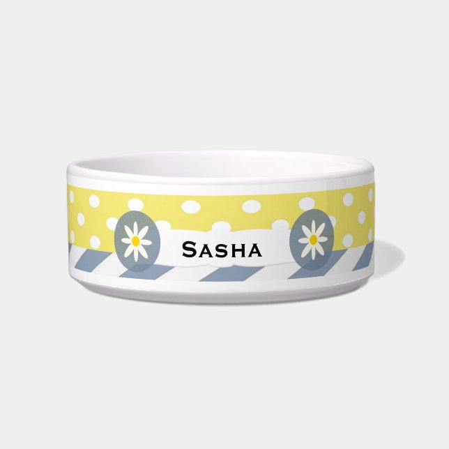 Cheery Polka Dot Floral gepersonaliseerde Dog Bowl Voerbakje (Voorkant)