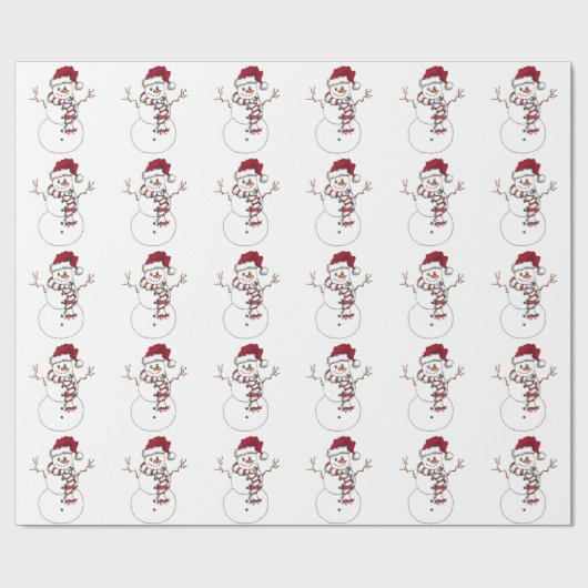 Cheery Red en White Snowman Wrapping Paper Cadeaupapier (Vlak)