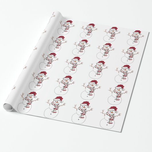 Cheery Red en White Snowman Wrapping Paper Cadeaupapier (Uitgerold)