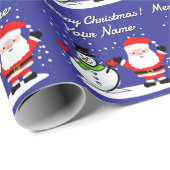 Cheery Santa Claus cartoon with snowman Christmas Cadeaupapier (Rol Hoek)