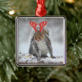 Cheery Squirrel With Antlers Square Ornament