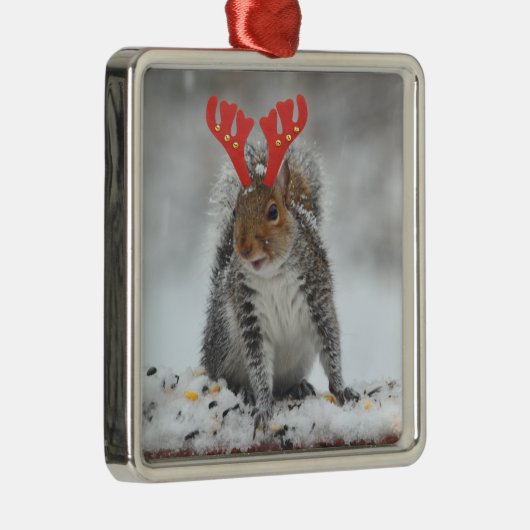 Cheery Squirrel With Antlers Square Ornament (Rechts)