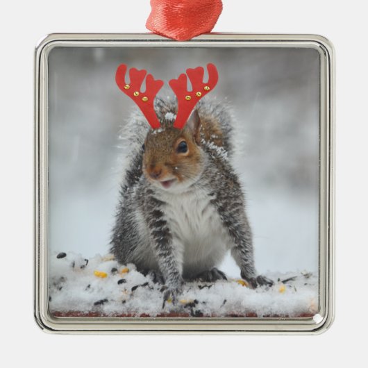 Cheery Squirrel With Antlers Square Ornament (Voorkant)