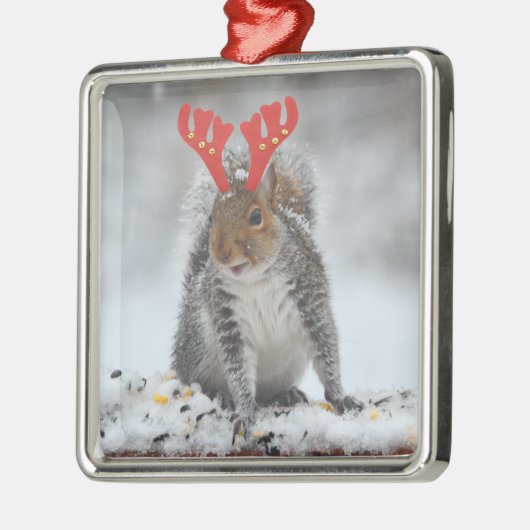 Cheery Squirrel With Antlers Square Ornament (Links)