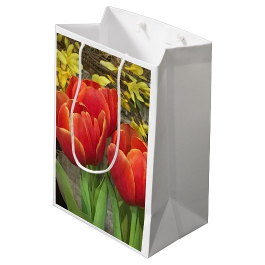 Cheery Tulips Medium Cadeauzakje (Achterkant Gekanteld)
