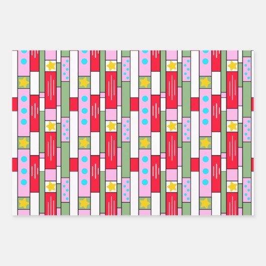 Cheery Vakantie cadeau wrap 3 pack Inpakpapier Vel (Voorkant)