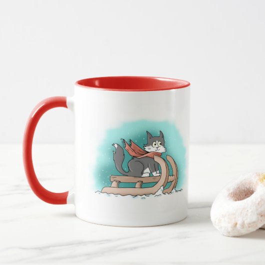 Cheery Winter Cartoon Cat Mok (Met donut)