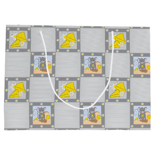 Cheese and Mouse Baby shower Geel Grijs Cadeauzakj Groot Cadeauzakje (Achterkant)