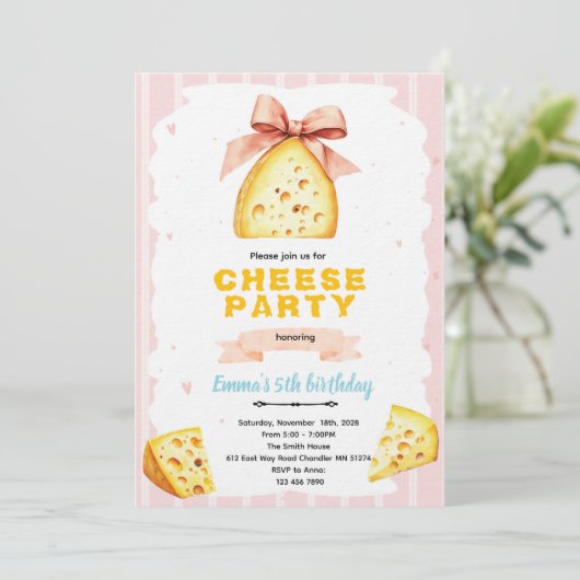 Cheese Birthday Party Invitation Kaart (Staand voorkant)