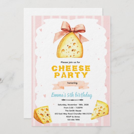 Cheese Birthday Party Invitation Kaart (Voorkant / Achterkant)