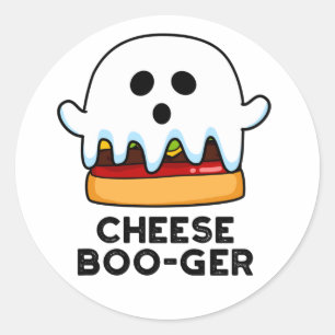 Cheese Boo-ger Funny Ghost Cheeseburger Pun Ronde Sticker