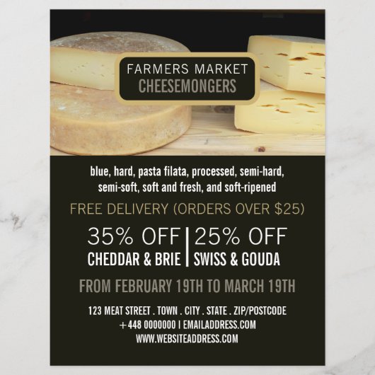 Cheese Display, Cheesemonger Adverteren Flyer (Voorkant)