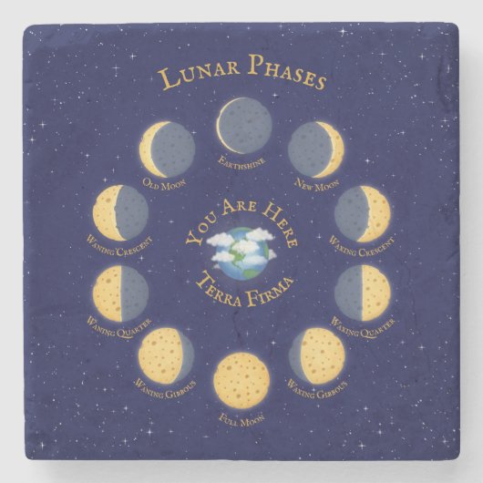 Cheese Moon Whimsical Lunar Phases Chart Astronomi Stenen Onderzetter (Voorkant)