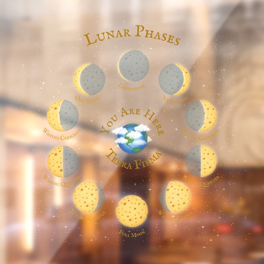 Cheese Moon Whimsical Lunar Phases Chart Science Raamsticker (Vel 2)