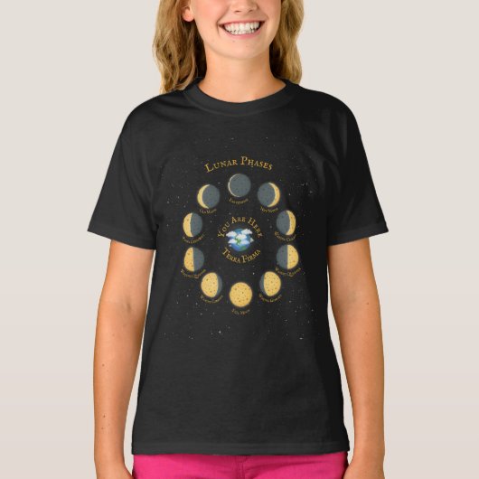 Cheese Moon Whimsical Lunar Phases Dark Chart T-shirt (Voorkant)