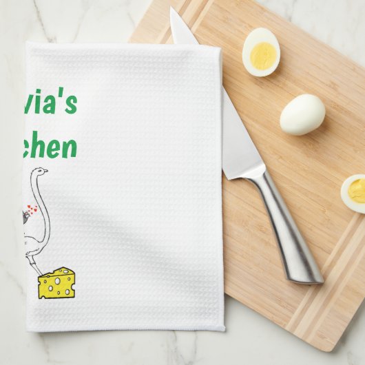 Cheese Ostrich Mouse Kitchen Hand Towel Theedoek (Quarter Fold)