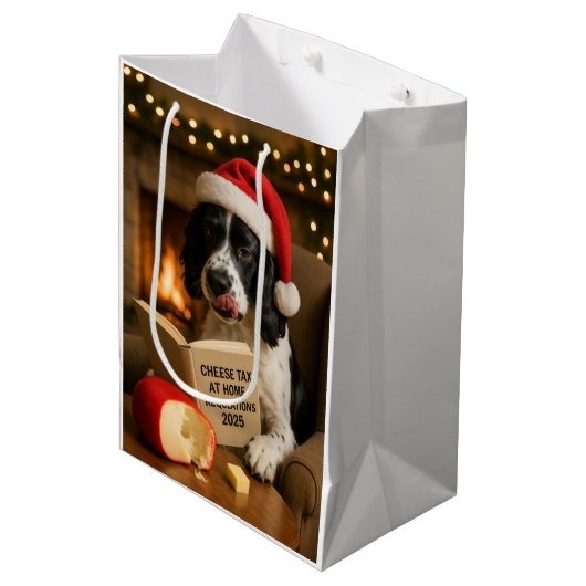 Cheese Tax Christmas gift bag - Springer Spaniel Medium Cadeauzakje (Voorkant Gekanteld)