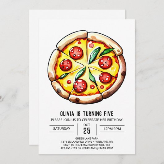 Cheese Whimsical Pizza Verjaardag Kaart (Voorkant / Achterkant)