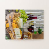 Cheese Wine Honey Walnuts Grapes Crackers Food Legpuzzel (Horizontaal)
