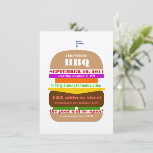 Cheeseburger BBQ Cookout Invitation Sjabloon Kaart (Staand voorkant)