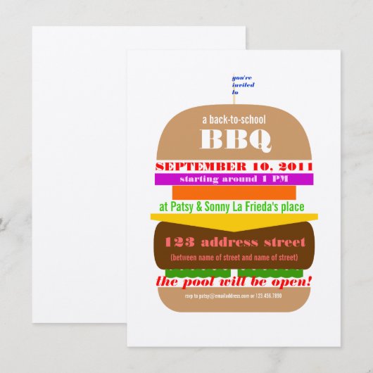 Cheeseburger BBQ Cookout Invitation Sjabloon Kaart (Voorkant / Achterkant)