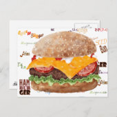 Cheeseburger BBQ Grill Fastfood Briefkaart (Voorkant / Achterkant)