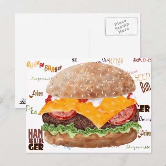 Cheeseburger BBQ Grill Fastfood Briefkaart (Voorkant / Achterkant)