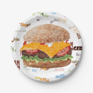 Cheeseburger BBQ Grill Fastfood Papieren Bordje