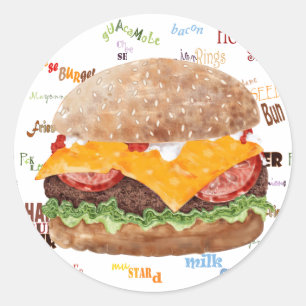 Cheeseburger BBQ Grill Fastfood Ronde Sticker