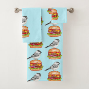 Cheeseburger Bird Black Capped Chickadee Aqua Bad Handdoek