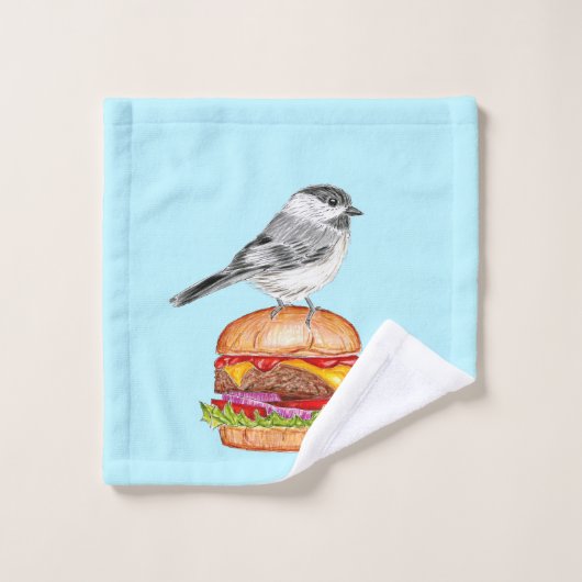 Cheeseburger Bird Black Capped Chickadee Aqua Bad Handdoek (Wasdoekje)
