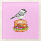 Cheeseburger Bird Black Capped Chickadee Pink Glazen Onderzetter (Voorkant)