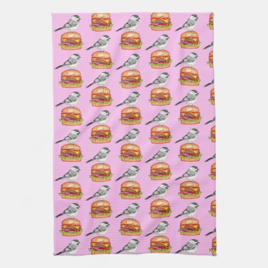 Cheeseburger Bird Black Capped Chickadee Pink Theedoek (Verticaal)
