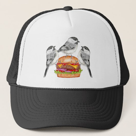 Cheeseburger Bird Trio Tahoe Mountain Chickadees Trucker Pet (Voorkant)