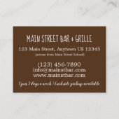 Cheeseburger Burger Hamburger Sliders Bar Pub Visitekaartje (Achterkant)