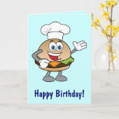 Cheeseburger Cartoon Happy Birthday Kaart (Gele Bloem)