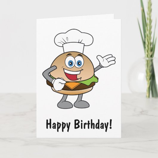 Cheeseburger Cartoon Happy Birthday Kaart (Voorkant)