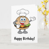Cheeseburger Cartoon Happy Birthday Kaart (Gele Bloem)
