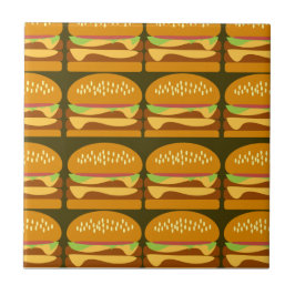 Cheeseburger Cartoon Pattern Design Yummy Fun Tegeltje
