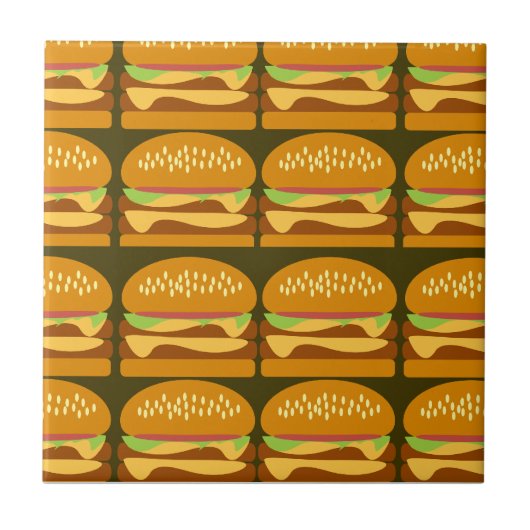 Cheeseburger Cartoon Pattern Design Yummy Fun Tegeltje (Voorkant)