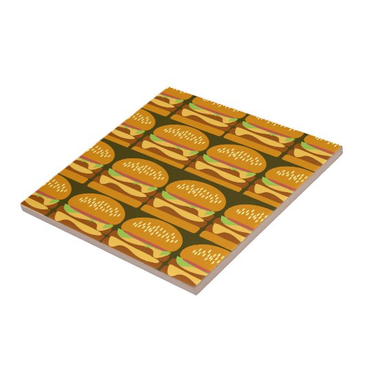 Cheeseburger Cartoon Pattern Design Yummy Fun Tegeltje (Zijkant)