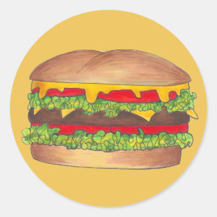 Cheeseburger Cheese Burger Hamburger Fast Food Bun Ronde Sticker