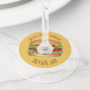 Cheeseburger Cookout Picnic Hamburger Burger Wijnglaslabel