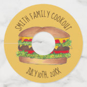Cheeseburger Cookout Picnic Hamburger Burger Wijnglaslabel (Voorkant)