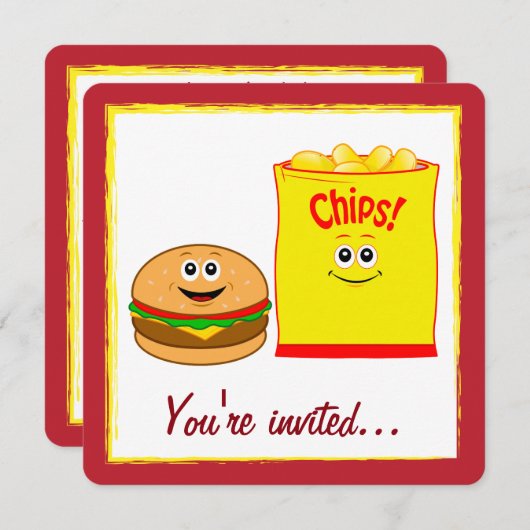 Cheeseburger- en aardappelchips kaart (Voorkant / Achterkant)