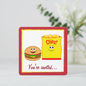 Cheeseburger- en aardappelchips kaart (Staand voorkant)