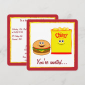 Cheeseburger en aardappelchips verjaardagsfeestje kaart (Voorkant / Achterkant)